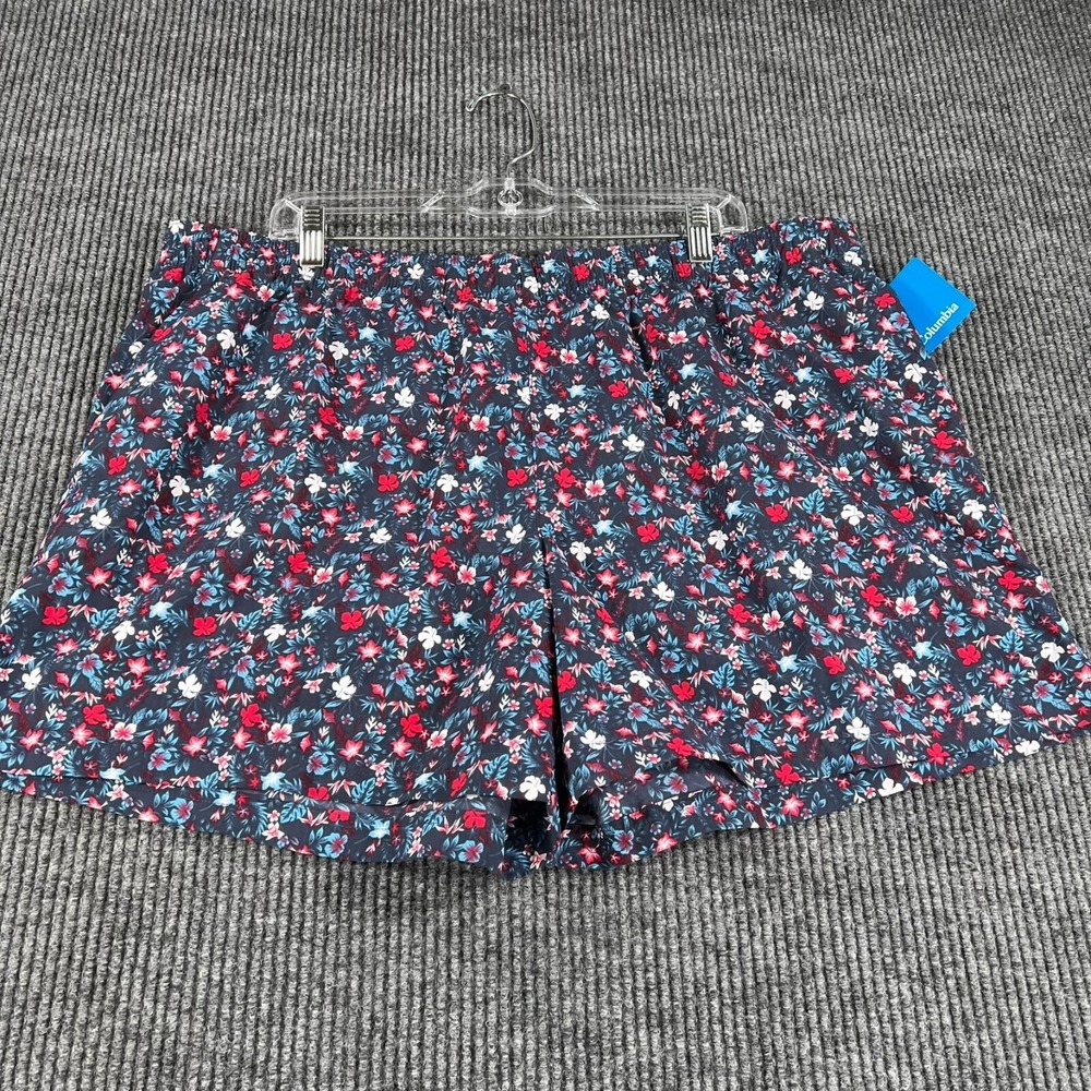 Columbia Shorts Womens 2XL XXL Blue Floral 5" Inseam Casual Active Outdoor New